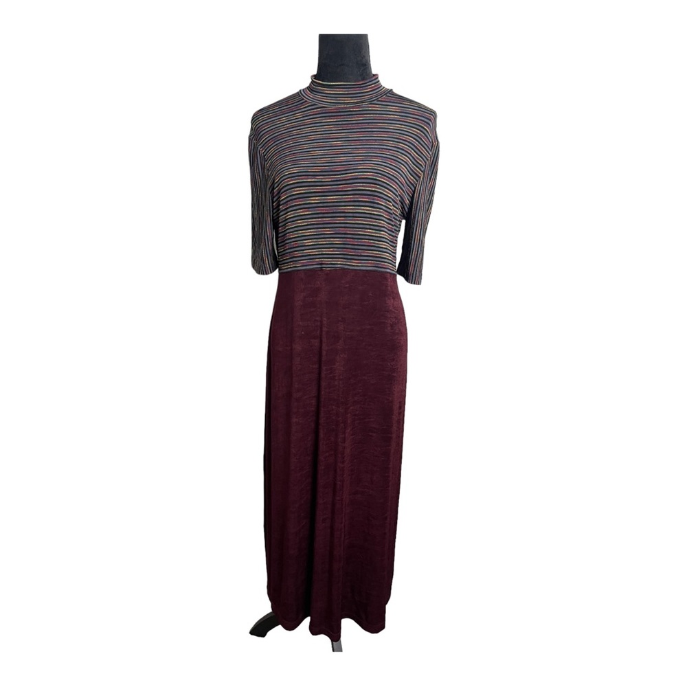 Carole Little Petite Vintage Striped Colorful Maroon Long Dress Size 6
